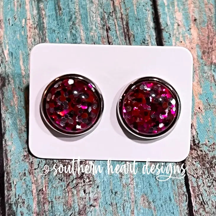 Pink, Silver and Black Glitter Earrings