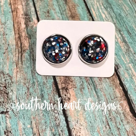 Red, White and Blue Glitter Earrings