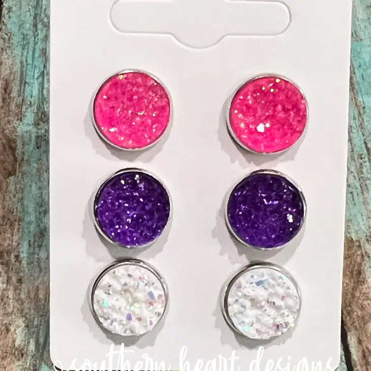 3 Pk Earrings- Girly Girl