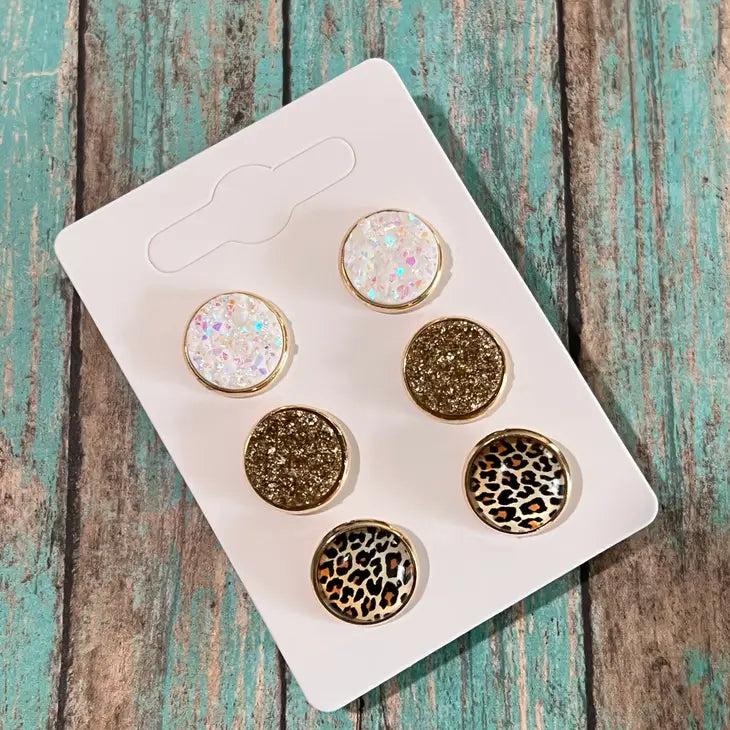 3 Pk Earrings- Gold