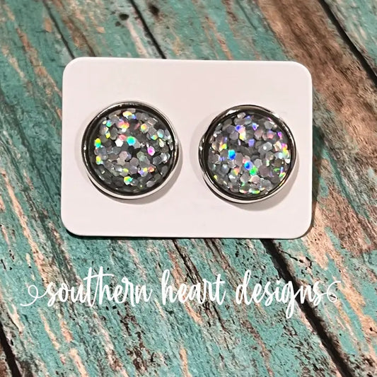 Silver Glitter Sparkle Earrings