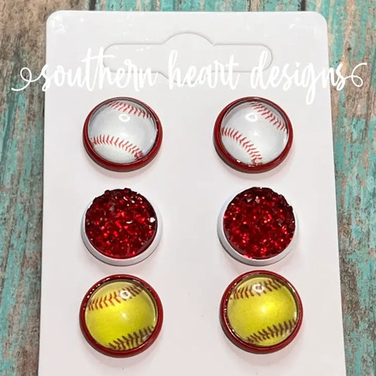 3 Pk Earrings- Baseball/Softball