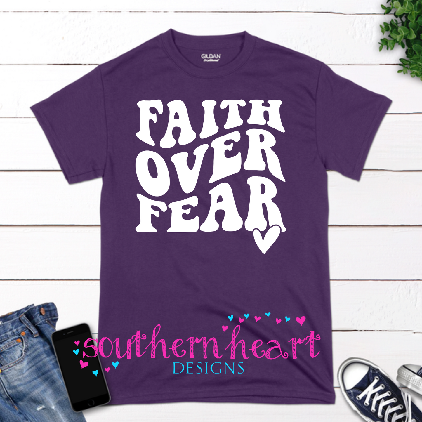 Faith Over Fear T Shirt-Purple